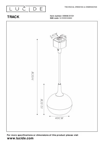 Lucide TRACK FAVORI Hanglamp - 1-fase Railsysteem / Railverlichting - 1xGU10 - Wit (Uitbreiding) - technisch